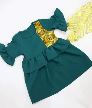 African Girls Dress Green Gold