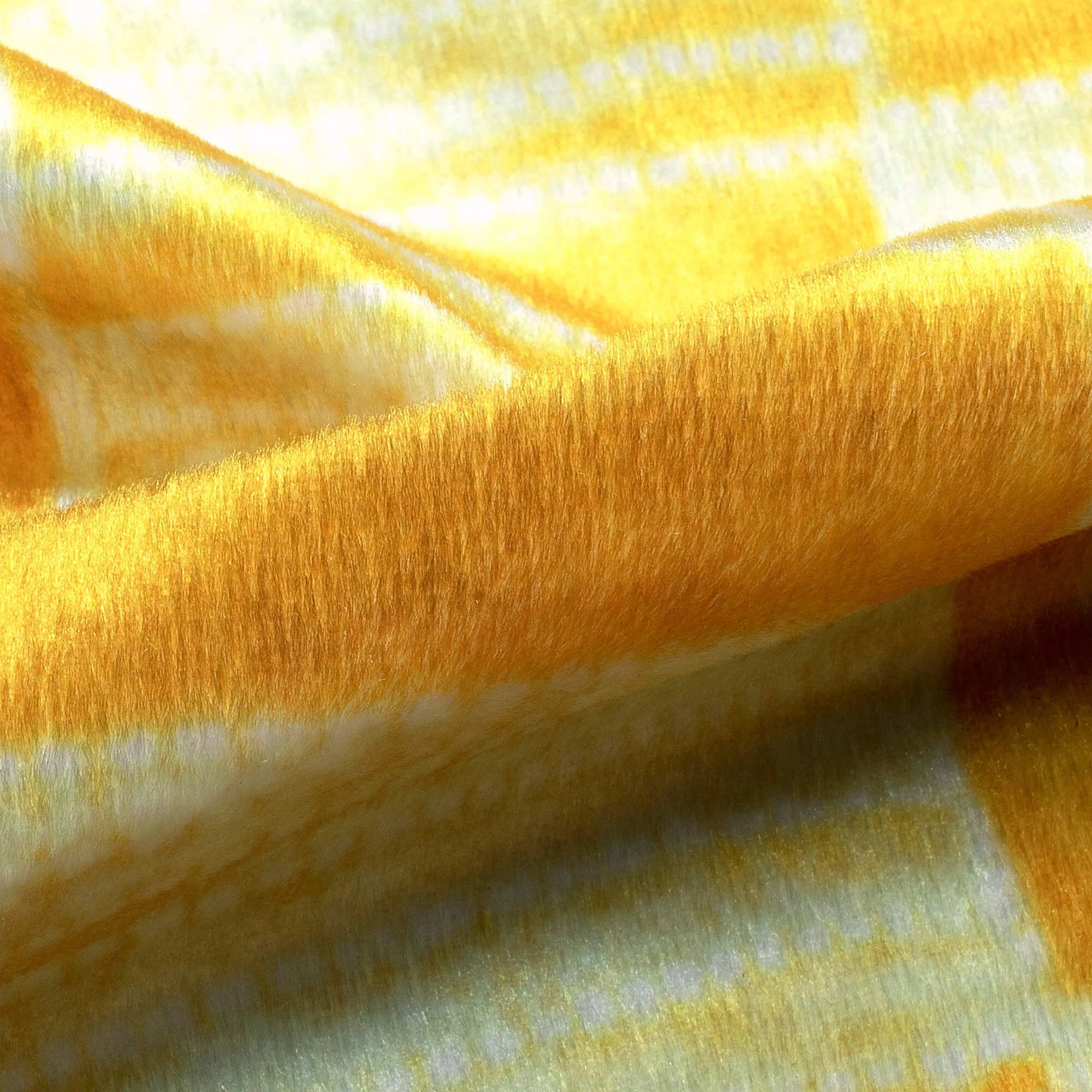 Amber Yellow And White Checks Pattern Digital Print Velvet Fabric (Width 58 Inches)