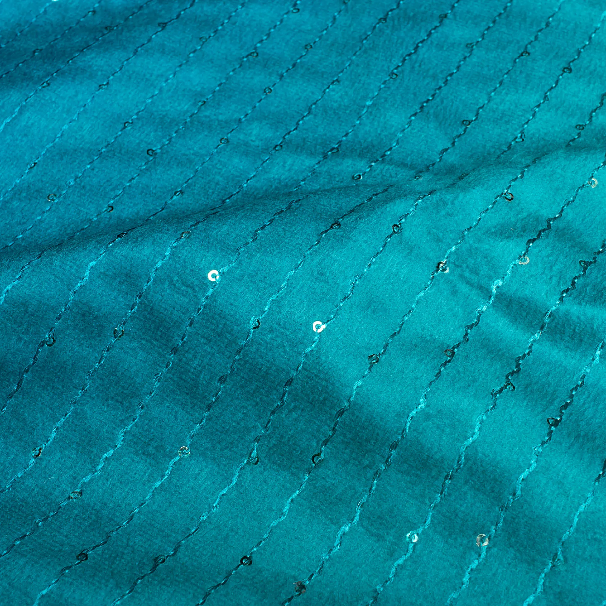 Astronaut Blue And Mint Green Ombre Pattern Sequins Digital Print Superior Velvet Fabric (Width 58 Inches)