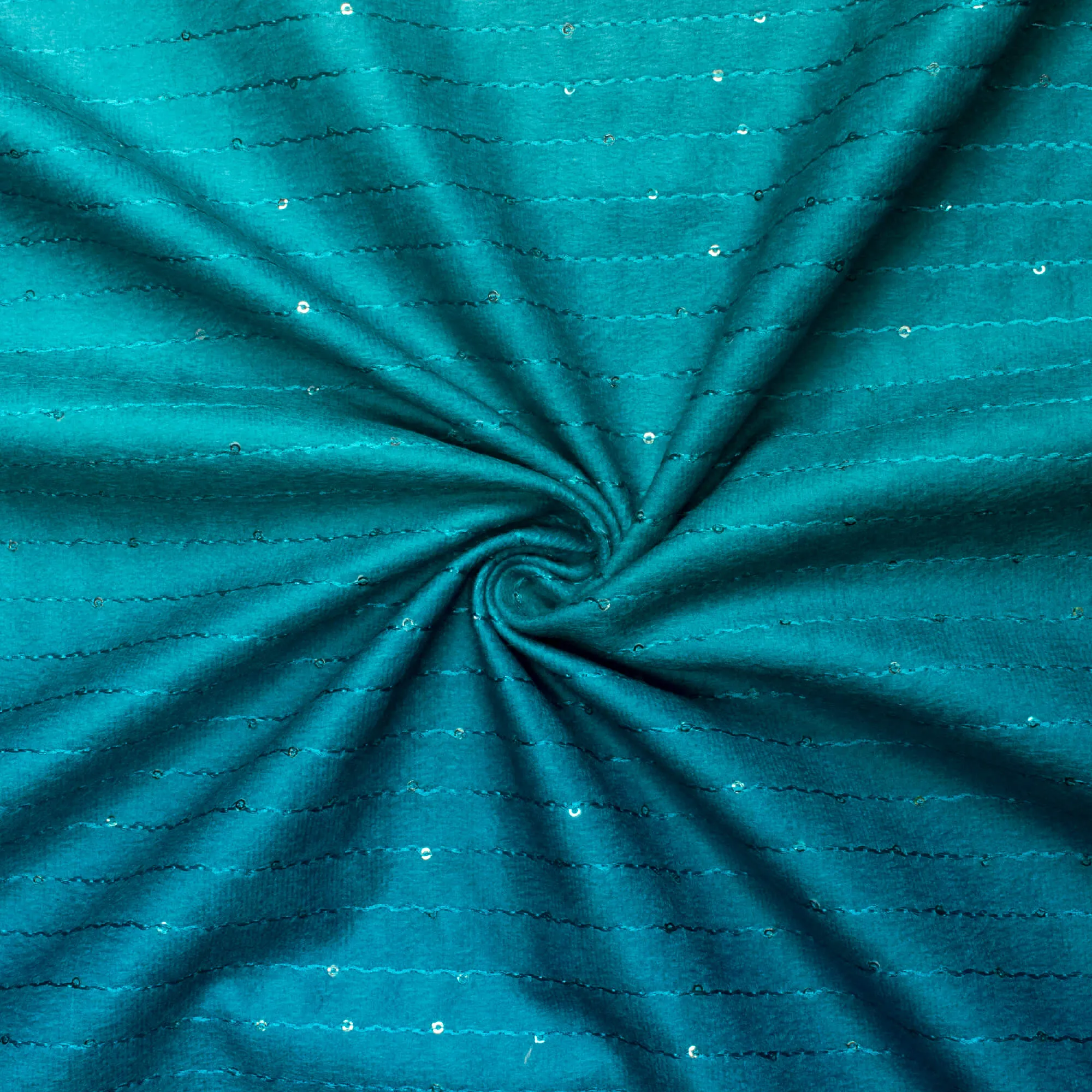 Astronaut Blue And Mint Green Ombre Pattern Sequins Digital Print Superior Velvet Fabric (Width 58 Inches)