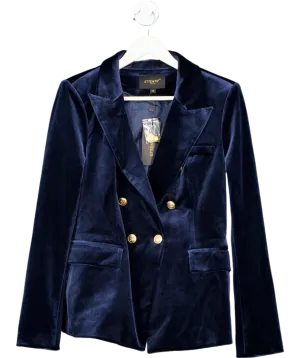 Attentif Blue Fitted Velvet Blazer Jacket With Gold Buttoning UK 16
