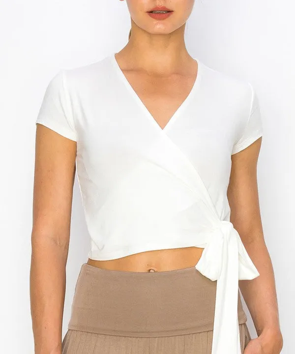 Bamboo Wrap Crop Cam Sleeve Top
