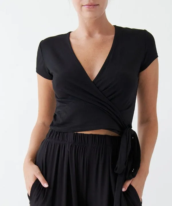 Bamboo Wrap Crop Cam Sleeve Top