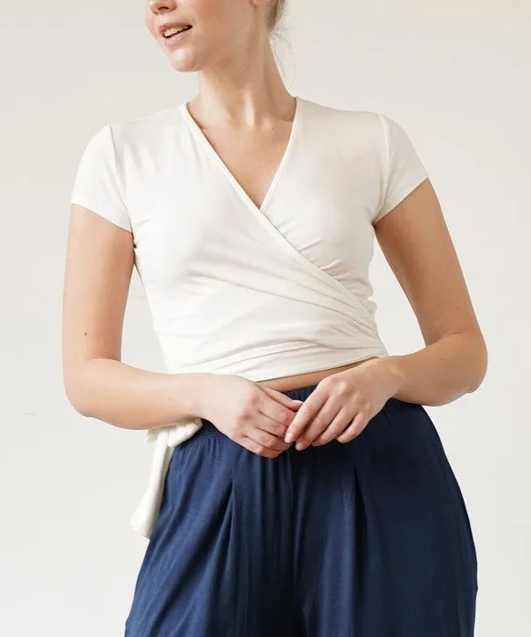 Bamboo Wrap Crop Cam Sleeve Top