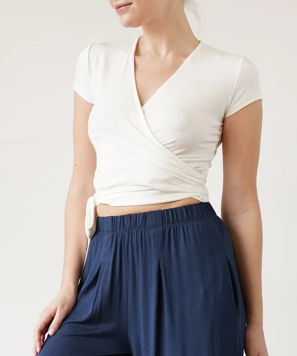 Bamboo Wrap Crop Cam Sleeve Top