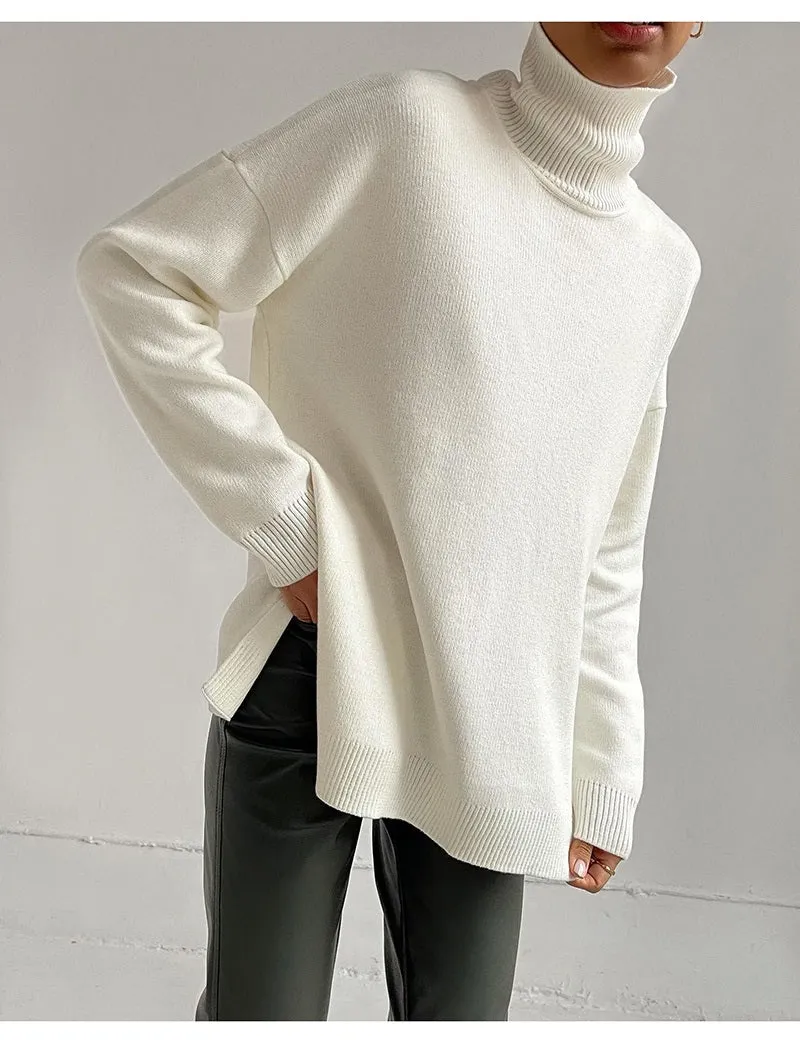 Camisola em Malha Oversize Gola Alta