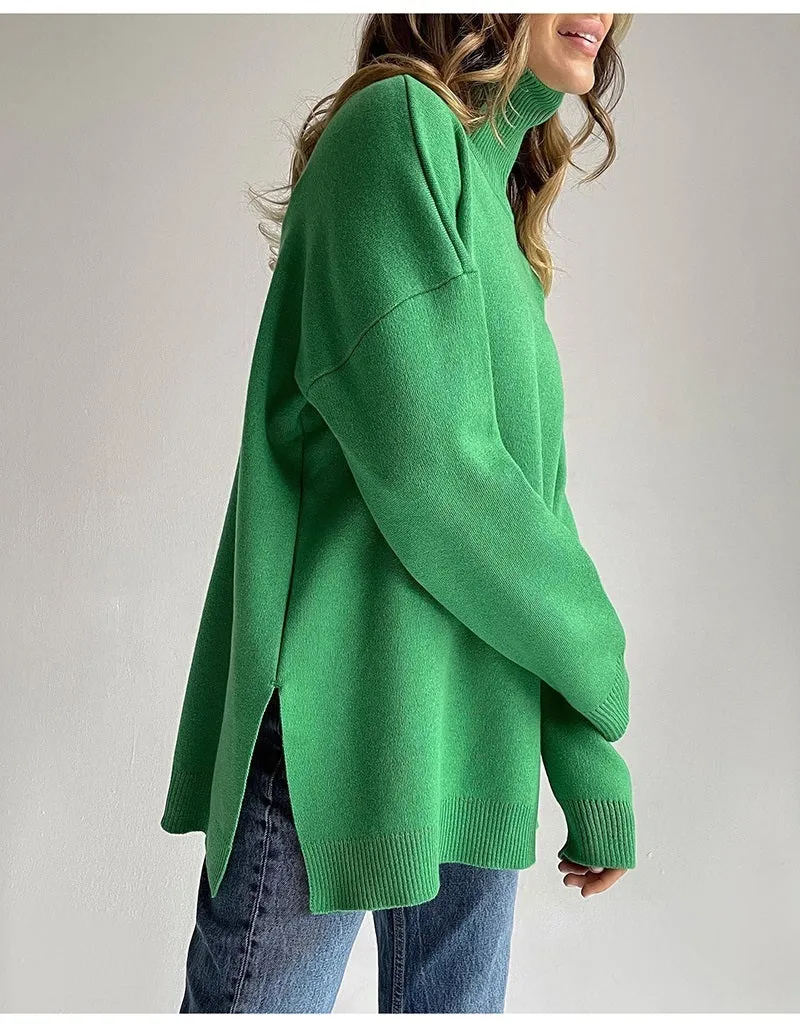 Camisola em Malha Oversize Gola Alta