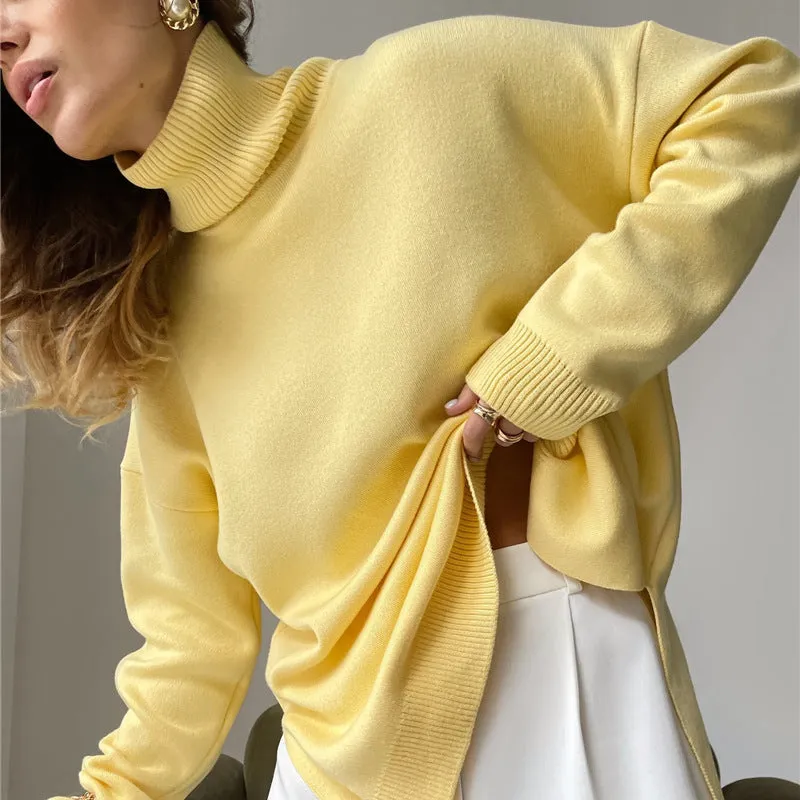 Camisola em Malha Oversize Gola Alta