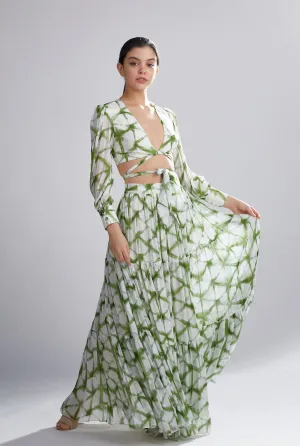 CREAM AND GREEN SHIBORI SKIRT
