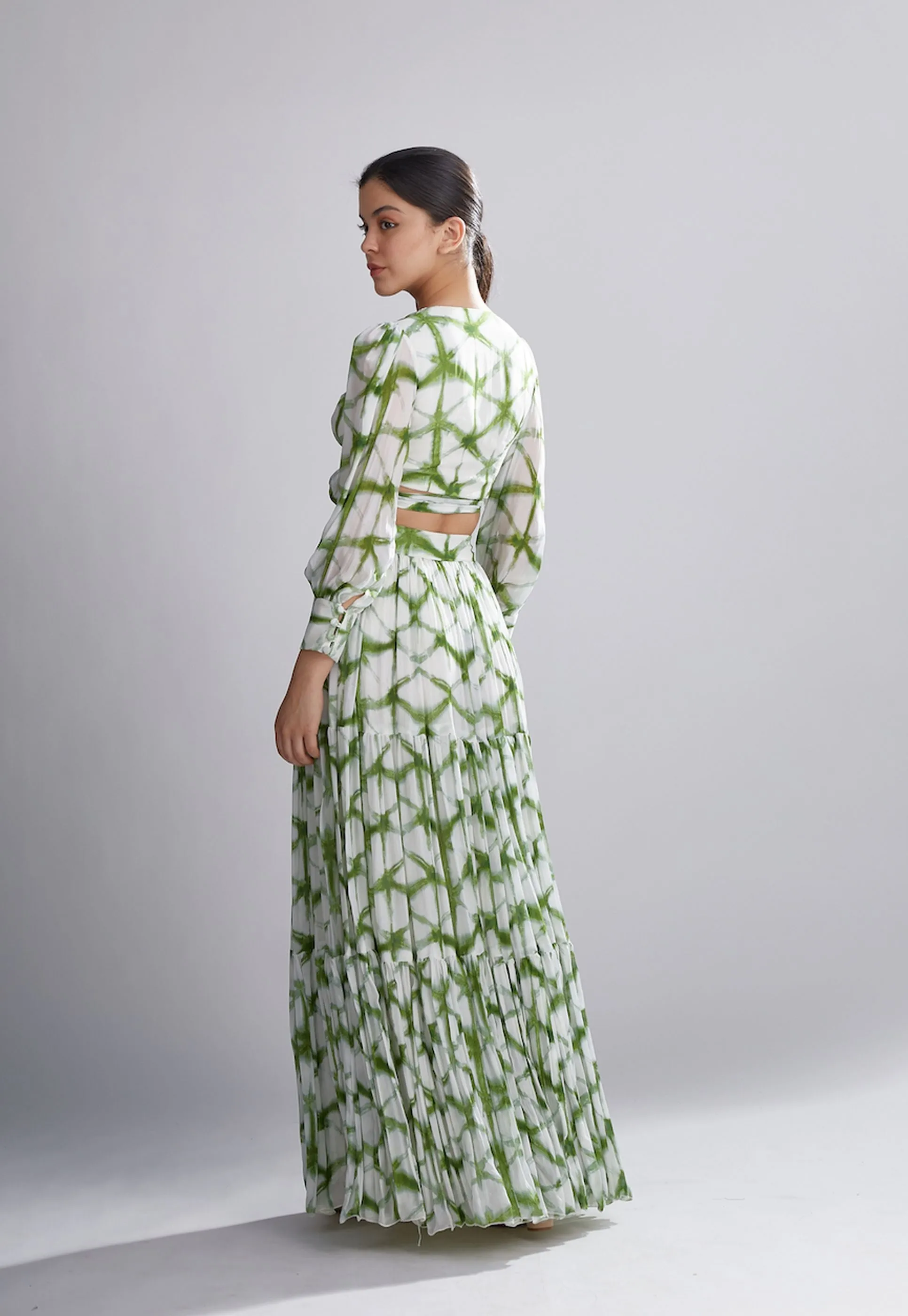CREAM AND GREEN SHIBORI SKIRT