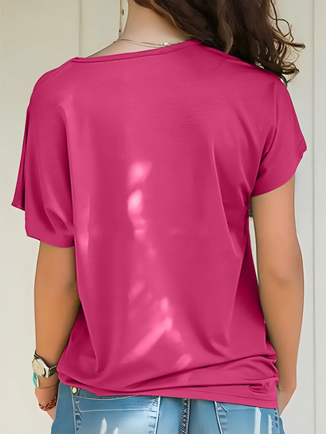 Explore More Collection - Asymmetrical Neck Short Sleeve T-Shirt