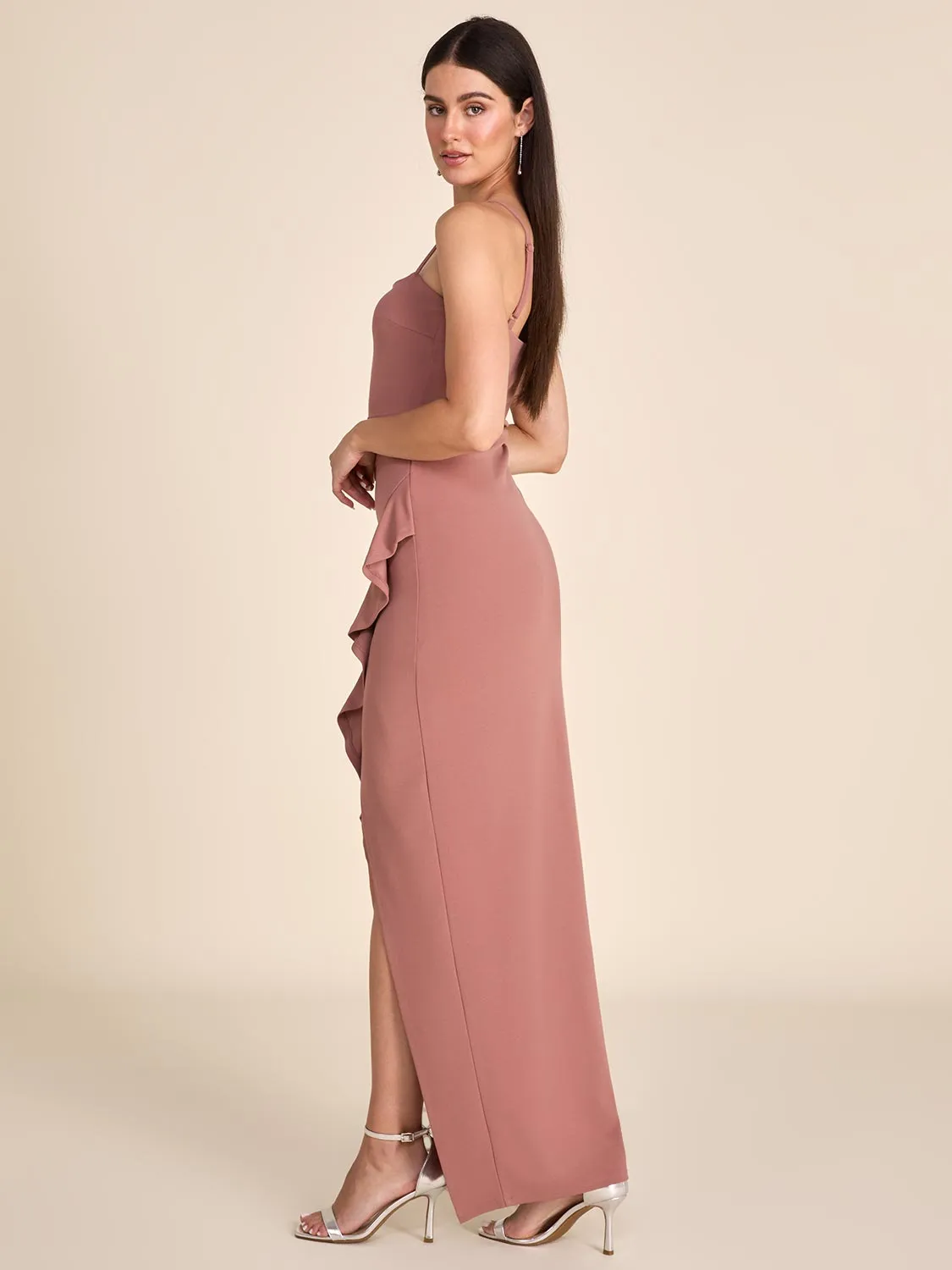 Fitted Gown With Ruffled Side Slit