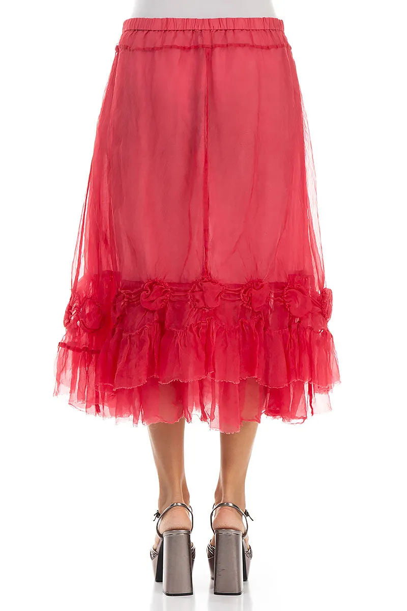 Frilled Raspberry Silk Chiffon Skirt