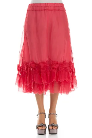 Frilled Raspberry Silk Chiffon Skirt