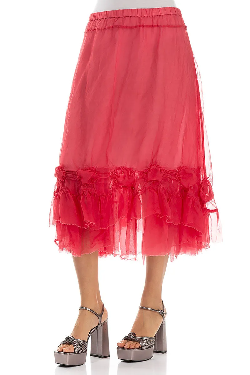 Frilled Raspberry Silk Chiffon Skirt