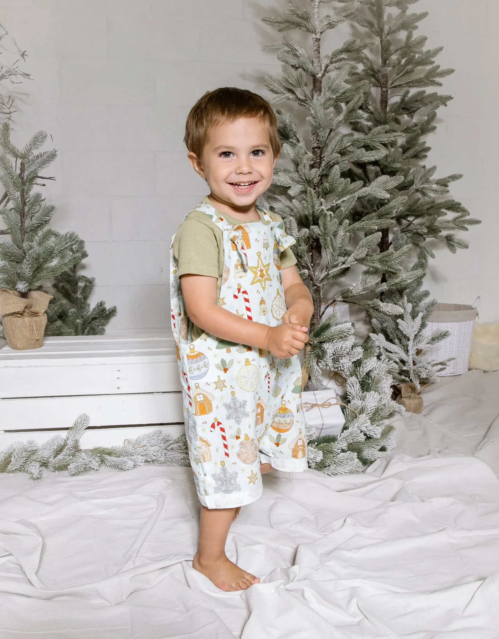 Gingerbread Christmas - Linen Short Overalls dungarees