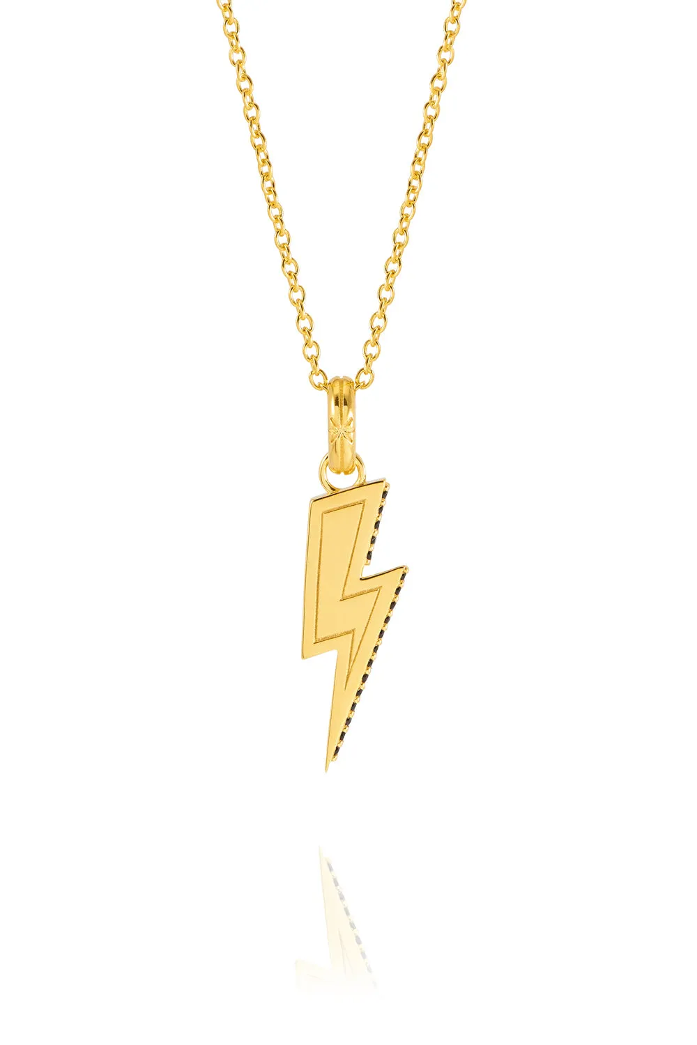 Gold Plated Lightning Bolt Necklace with Black Pavé Detailing