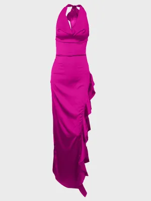 Halter Neck Falbala Slit Dress