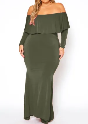 HI Curvy Plus Size Women Elegant Red Carpet Off Shoulder Mermaid Maxi Dress
