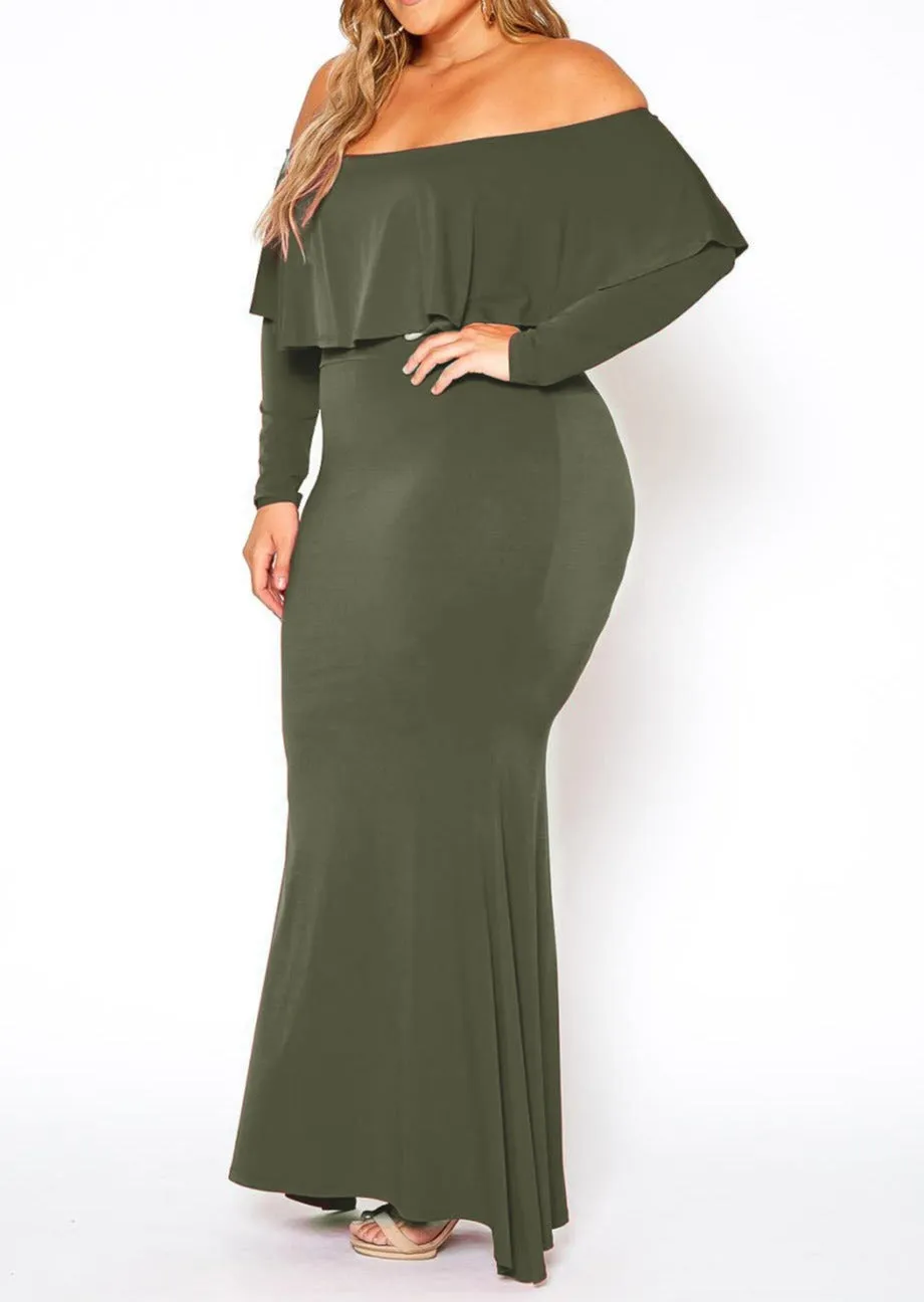 HI Curvy Plus Size Women Elegant Red Carpet Off Shoulder Mermaid Maxi Dress
