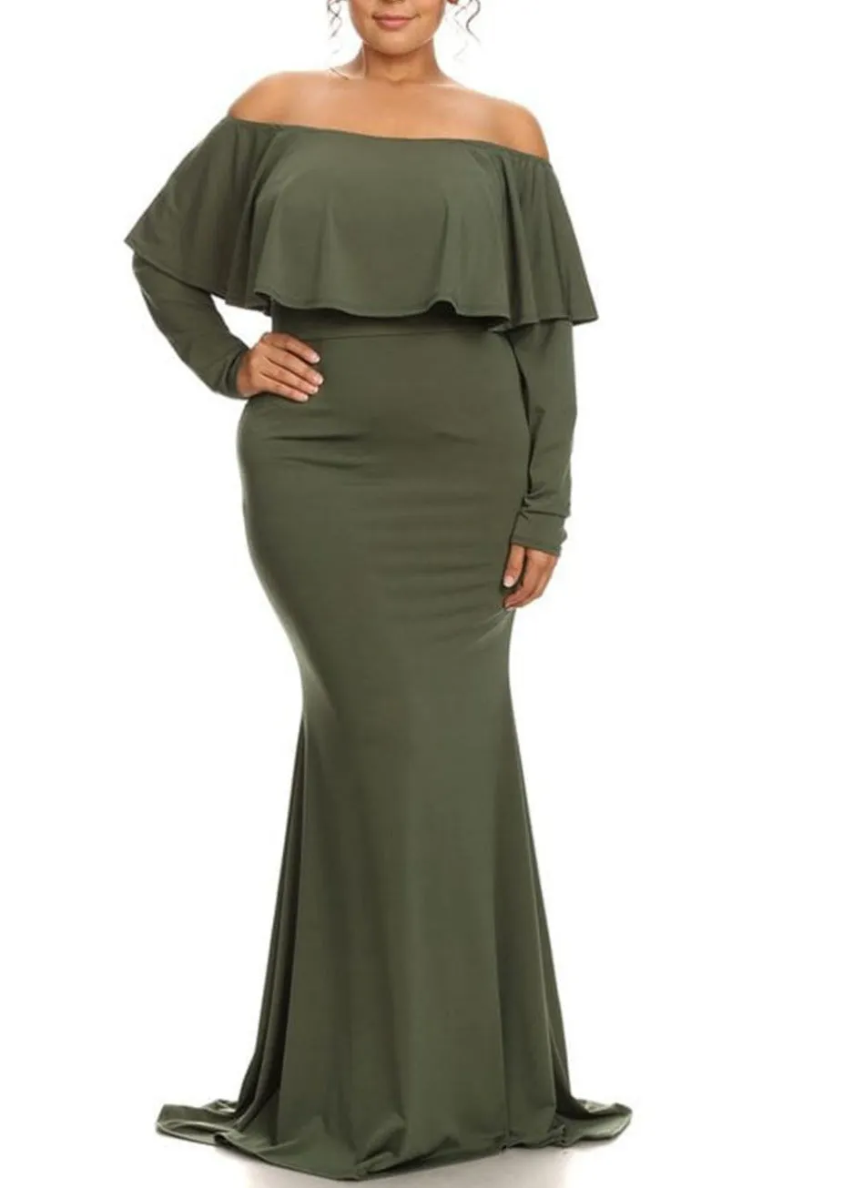 HI Curvy Plus Size Women Elegant Red Carpet Off Shoulder Mermaid Maxi Dress