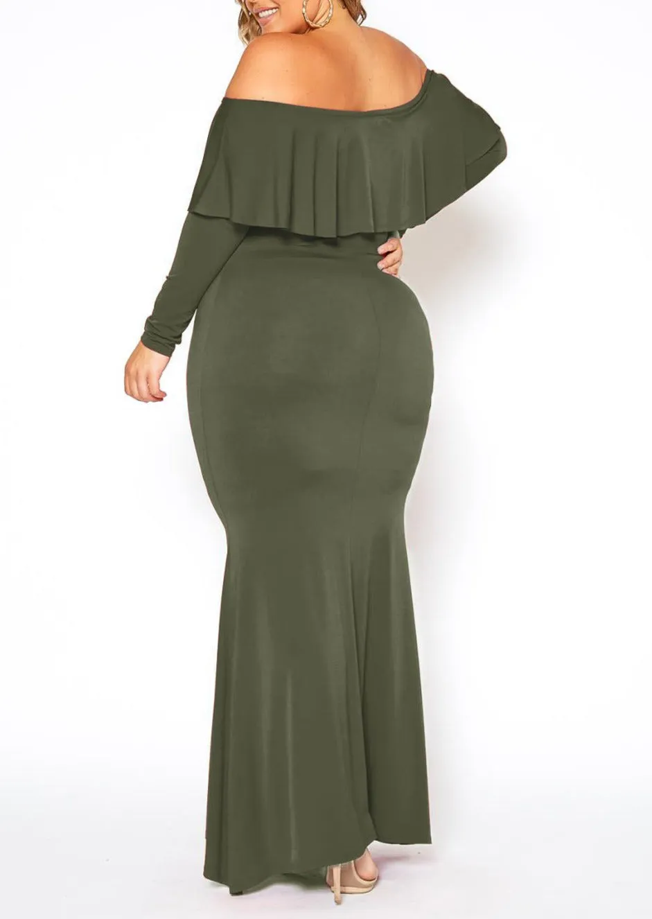 HI Curvy Plus Size Women Elegant Red Carpet Off Shoulder Mermaid Maxi Dress