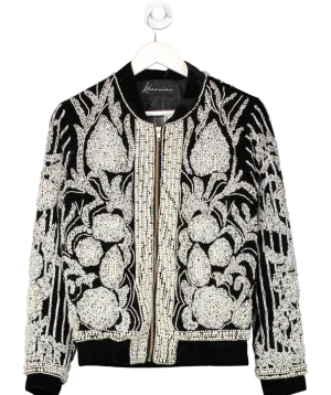 Khanum's Black Velvet Pearl Embellished Bomber Jacket UK S