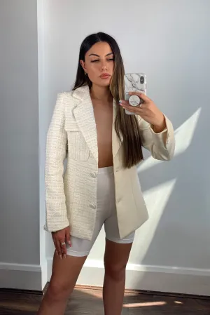 Kim Beige Splice Tweed Tailored Blazer