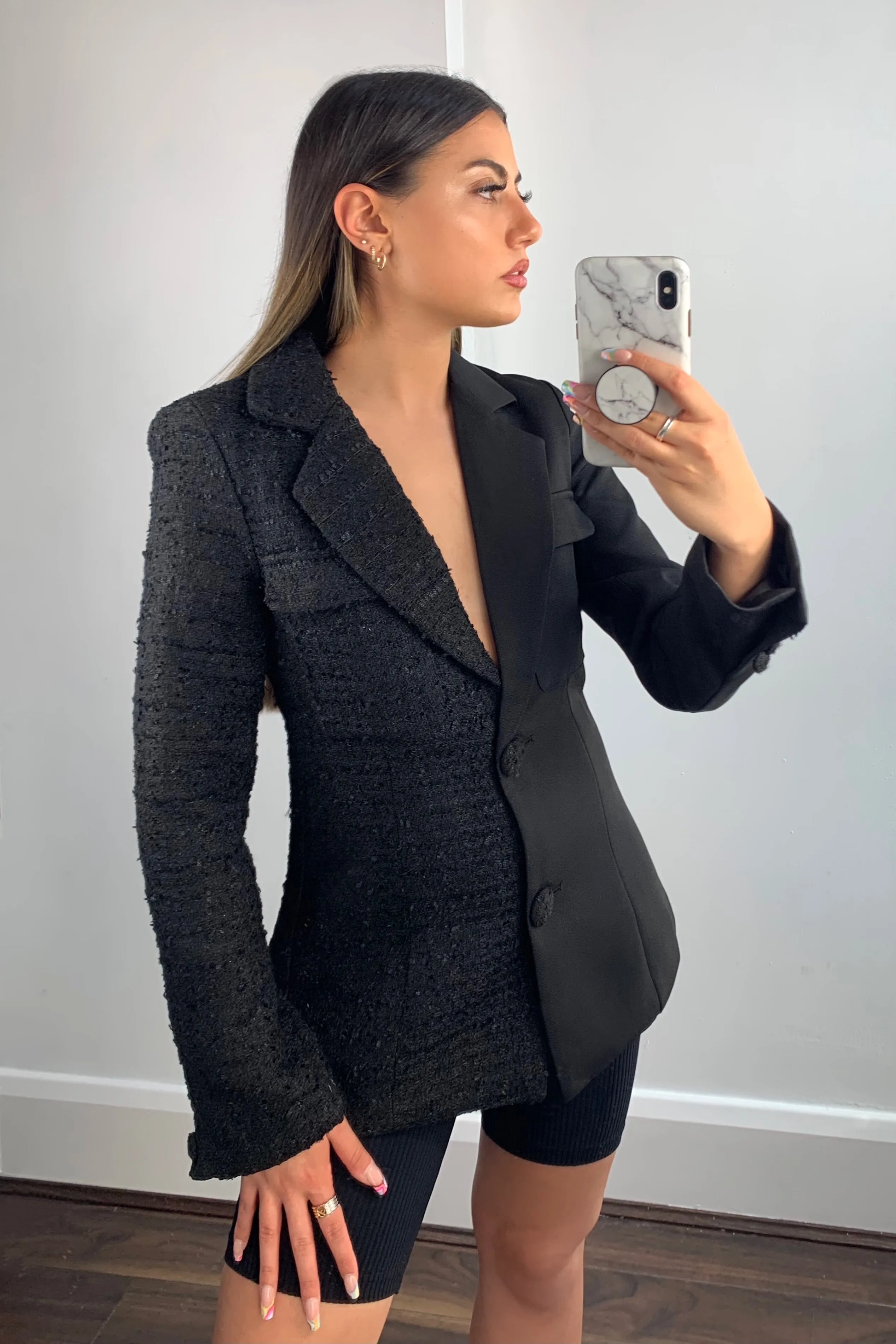 Kim Black Splice Tweed Tailored Blazer