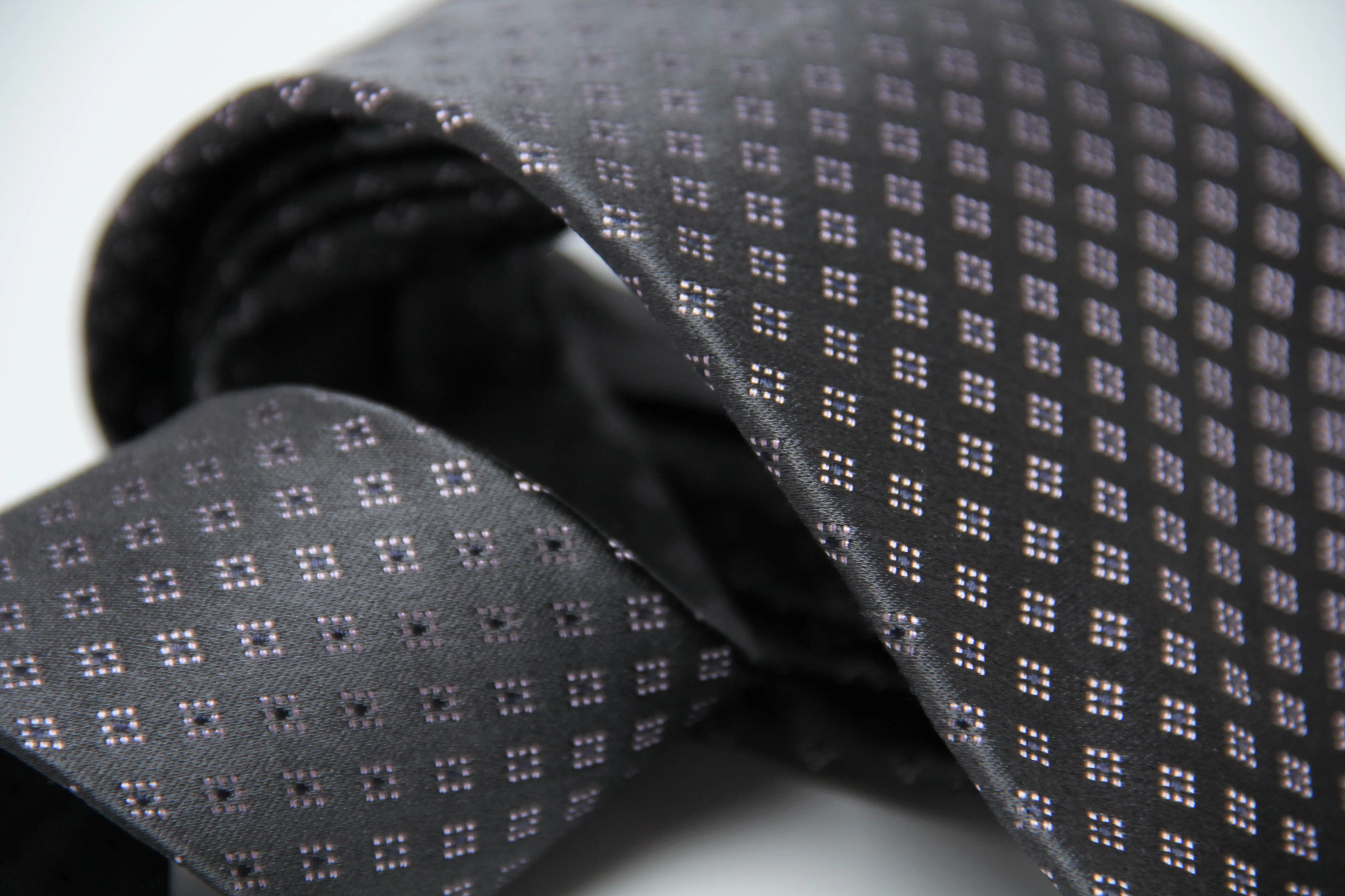 Kiton Napoli Geometric Lozenge Pattern Granite Gray Silk Necktie