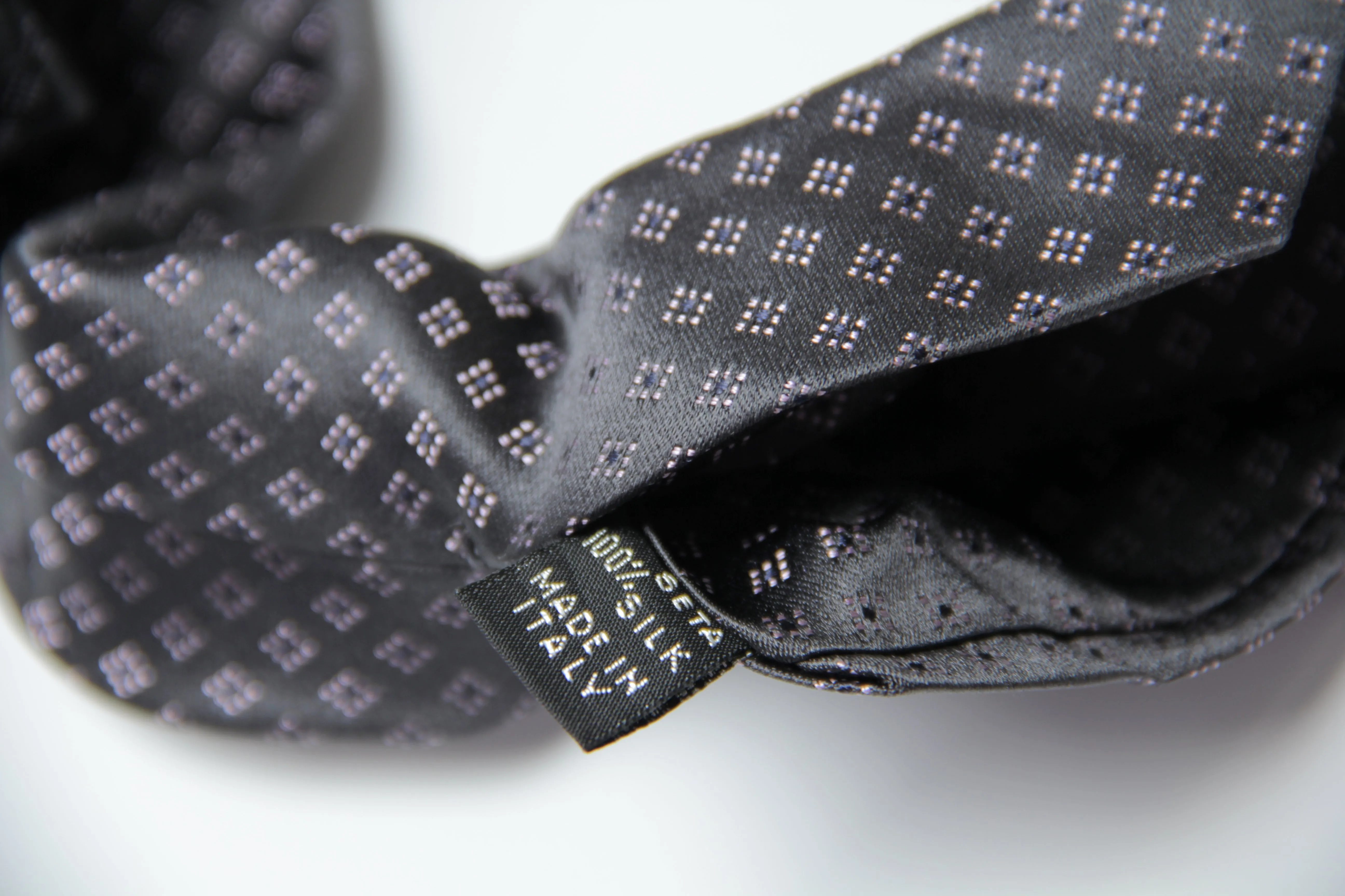 Kiton Napoli Geometric Lozenge Pattern Granite Gray Silk Necktie