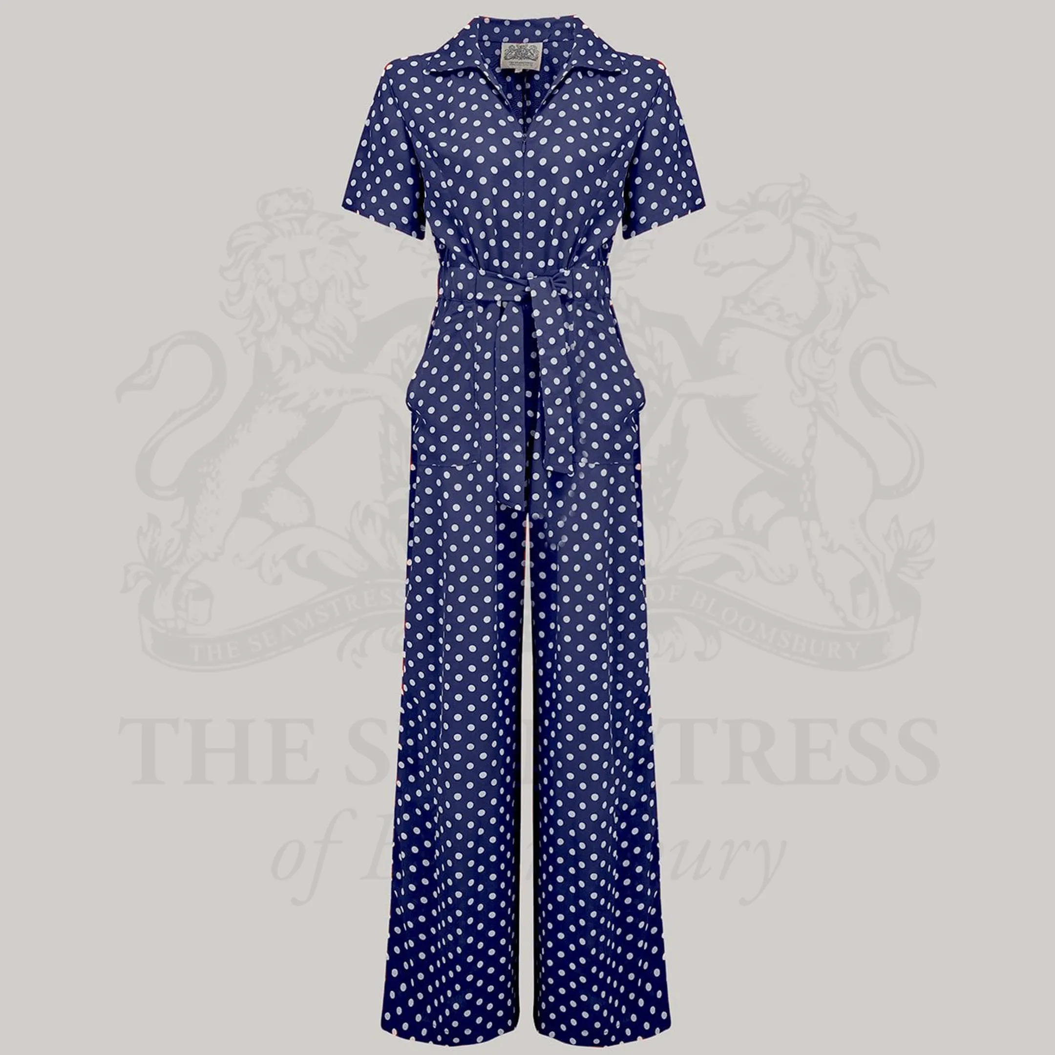 Lauren Siren Suit in Navy Polka