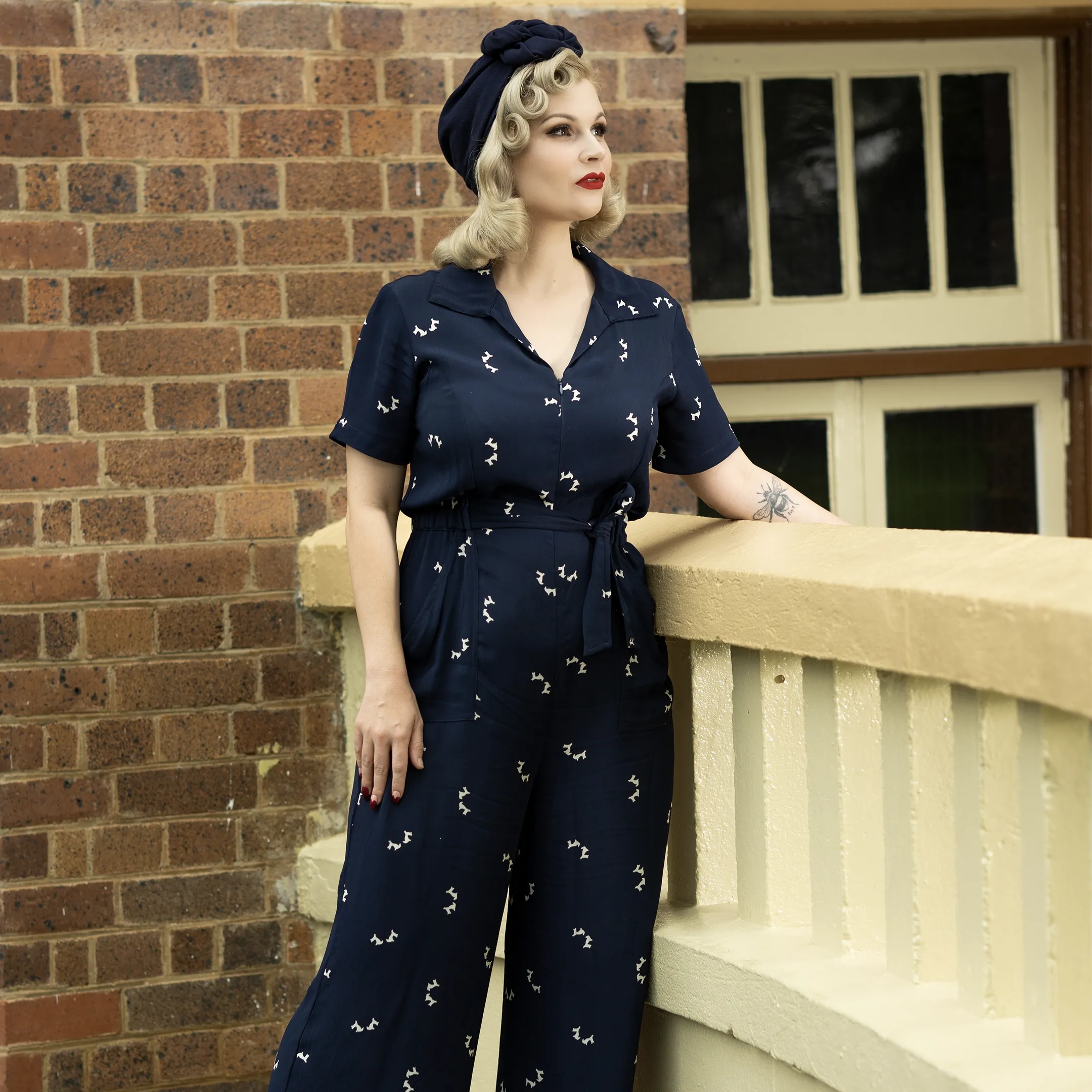 Lauren Siren Suit in Navy Polka