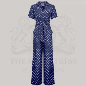 Lauren Siren Suit in Navy Polka