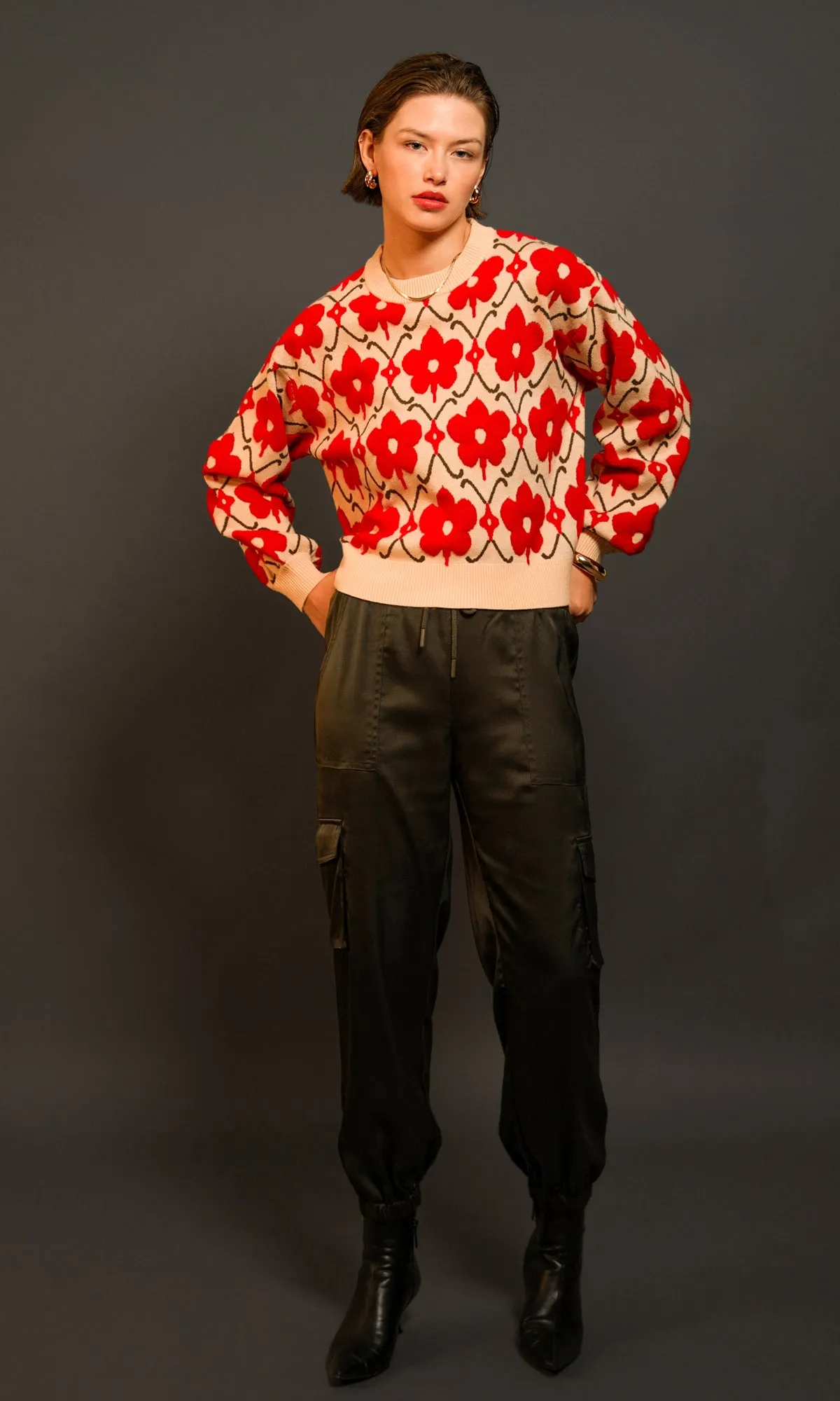 Lorna Textured Flower Pull Over Knit Sweater