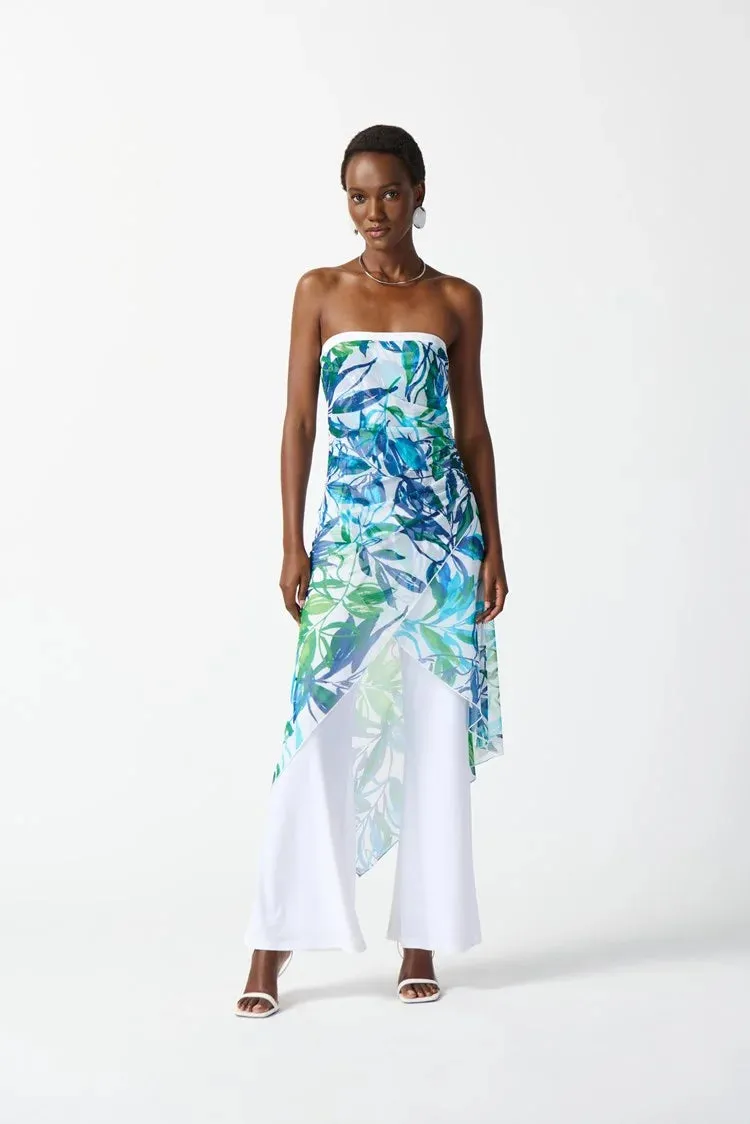 Mesh and Silk Tropical Print Jumpsuit