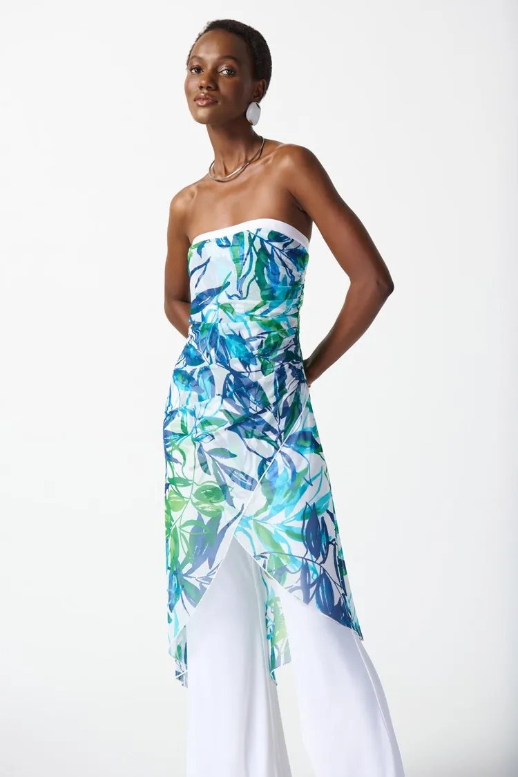 Mesh and Silk Tropical Print Jumpsuit
