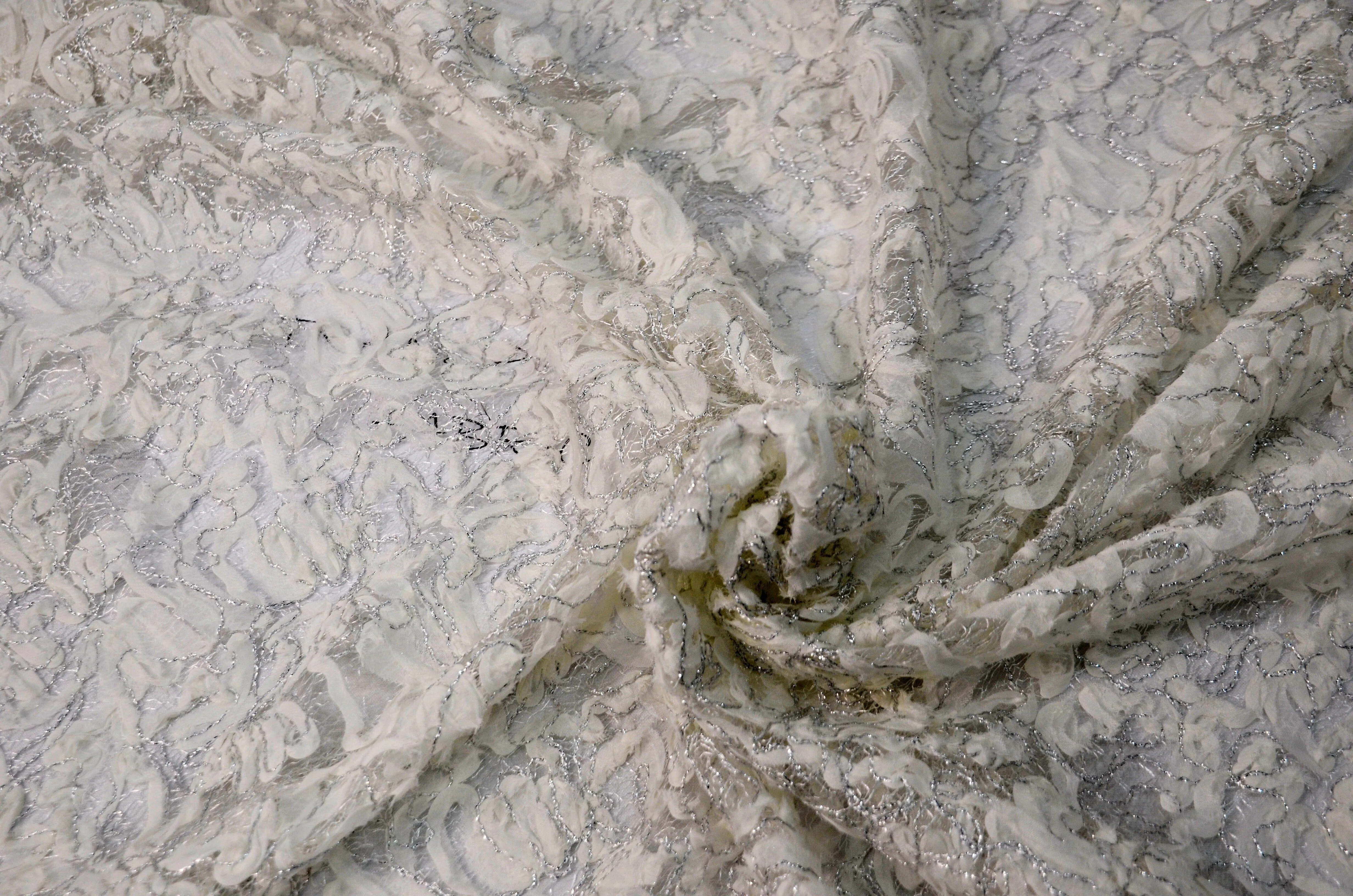 Metallic Enchanted Lace Fabric | Enchanted Sheer Embroidery | 52" Wide | Patina Sheer Lace | Blissful Sheer Lace |