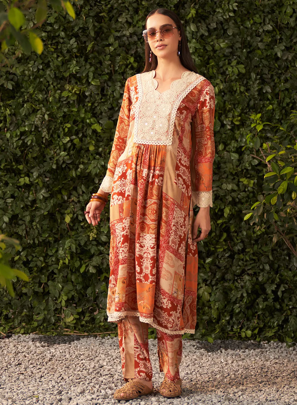 Nora Rust Printed Rayon Kurta Set for Women