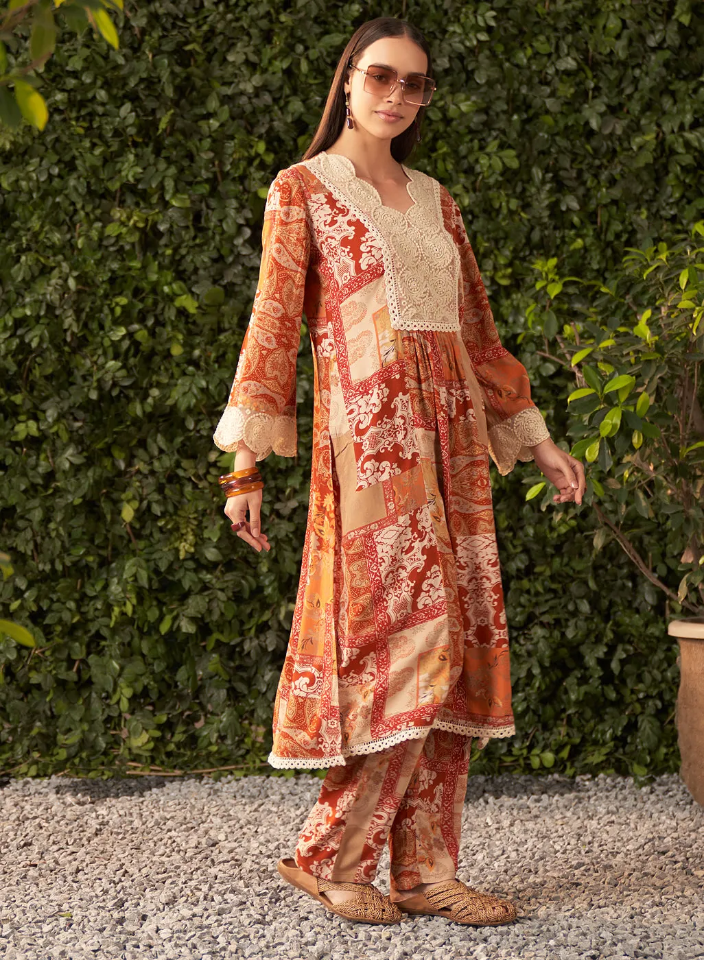 Nora Rust Printed Rayon Kurta Set for Women