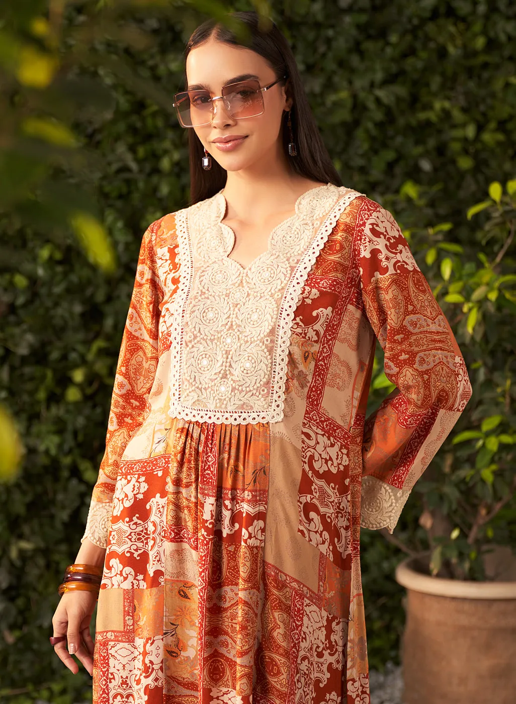 Nora Rust Printed Rayon Kurta Set for Women