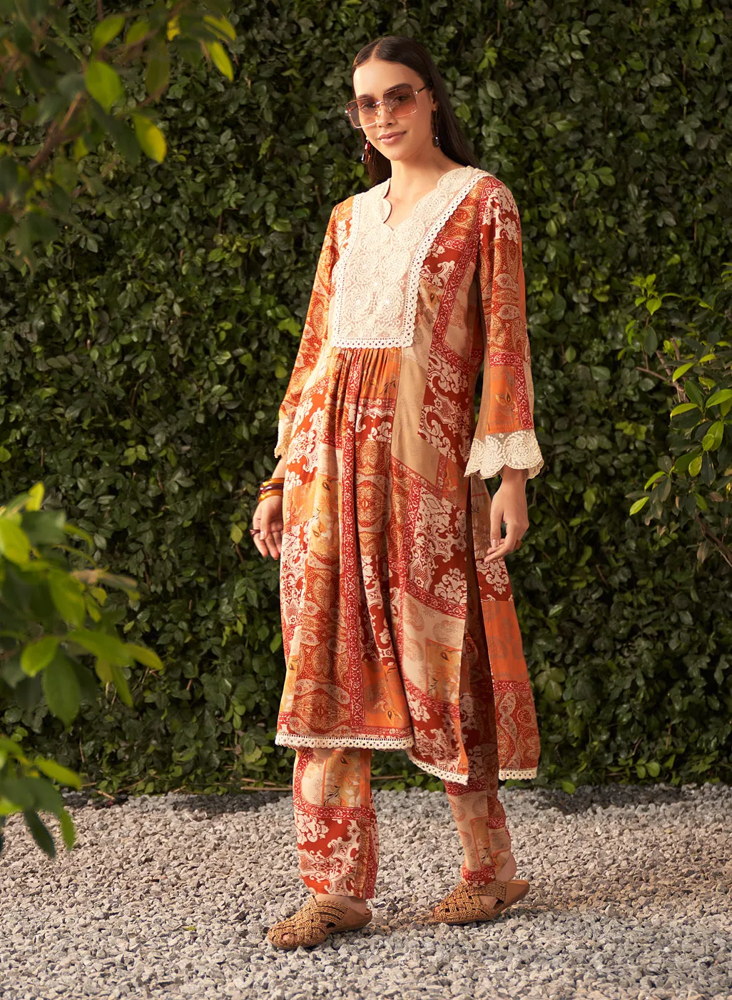 Nora Rust Printed Rayon Kurta Set for Women