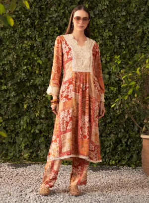 Nora Rust Printed Rayon Kurta Set for Women