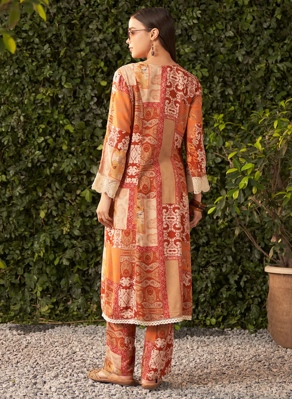Nora Rust Printed Rayon Kurta Set for Women