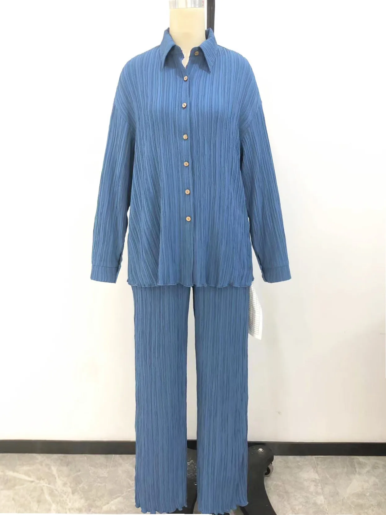 Nsquared Button Shirt Solid Color Straight-leg Pants Two Pieces