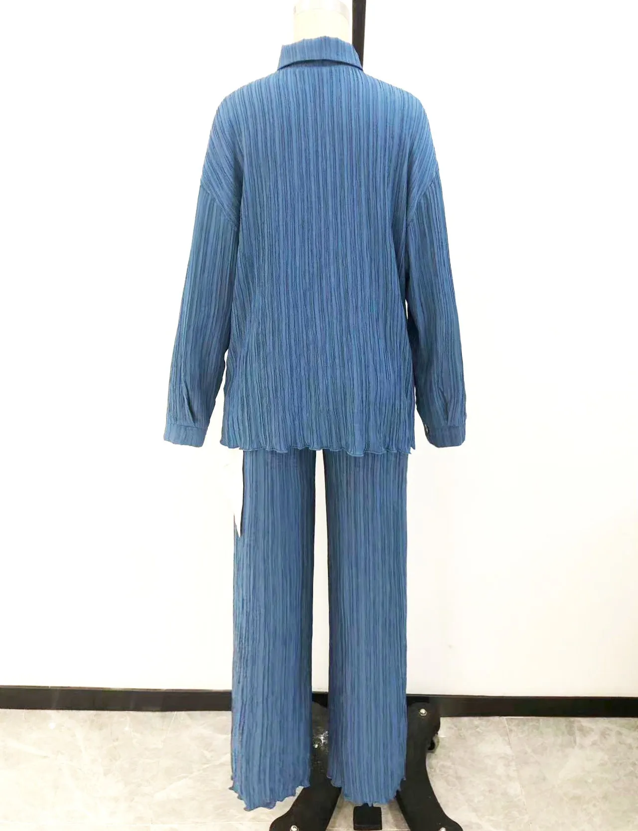 Nsquared Button Shirt Solid Color Straight-leg Pants Two Pieces