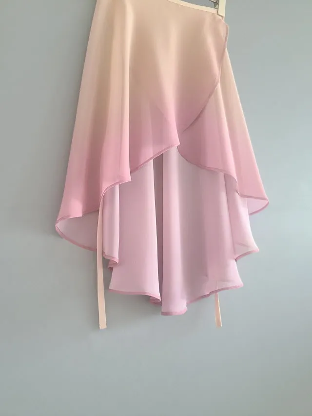 Nude Peach Ombre Chiffon Wrap Skirt (Long)