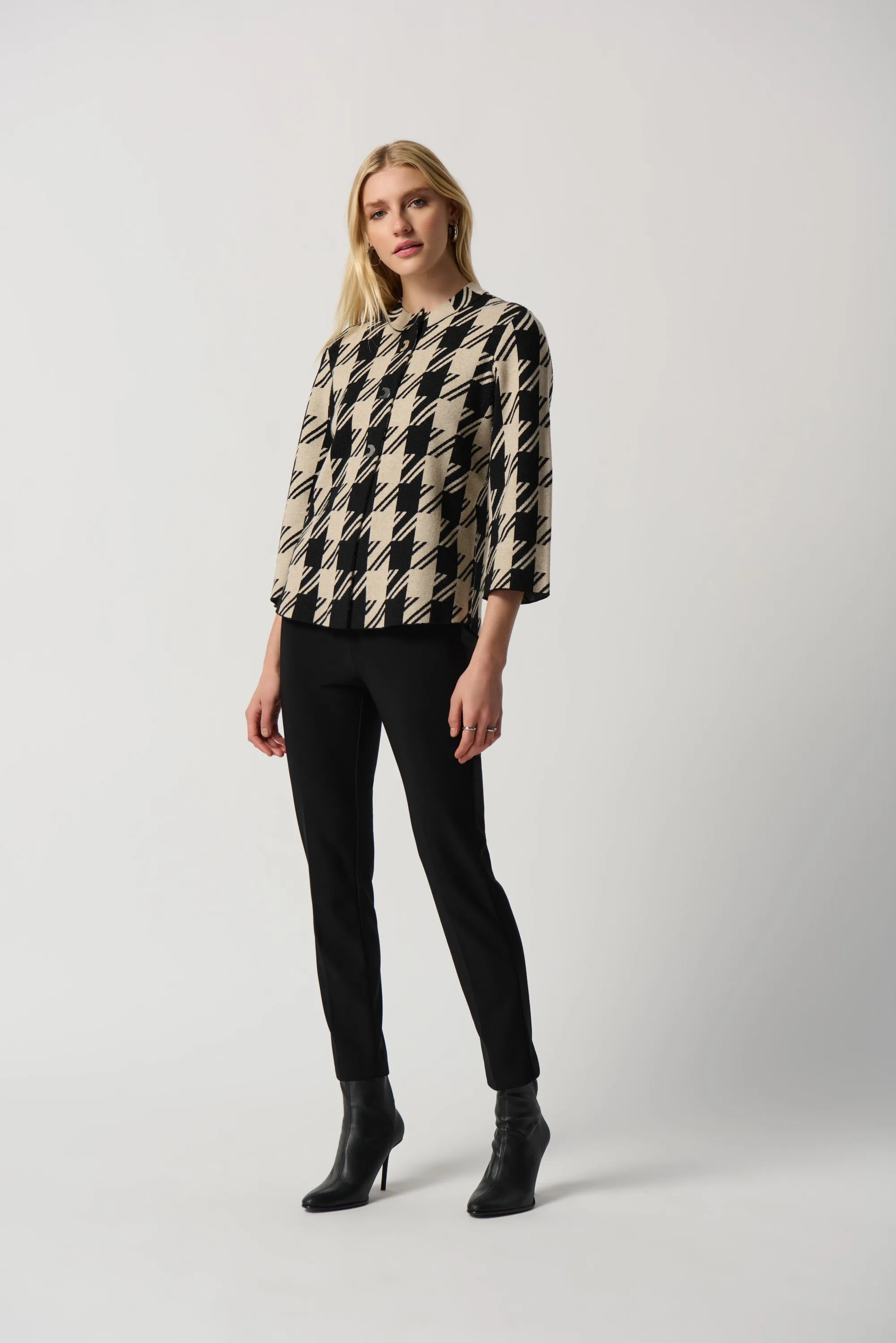 Plaid Jacquard Sweater Jacket With Mock Neck
