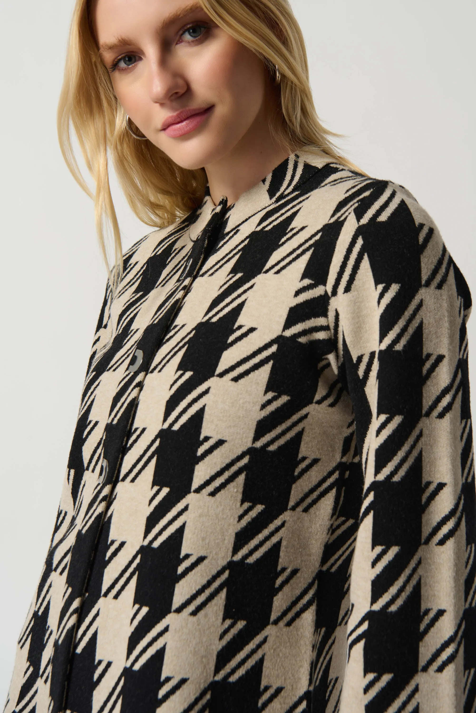 Plaid Jacquard Sweater Jacket With Mock Neck