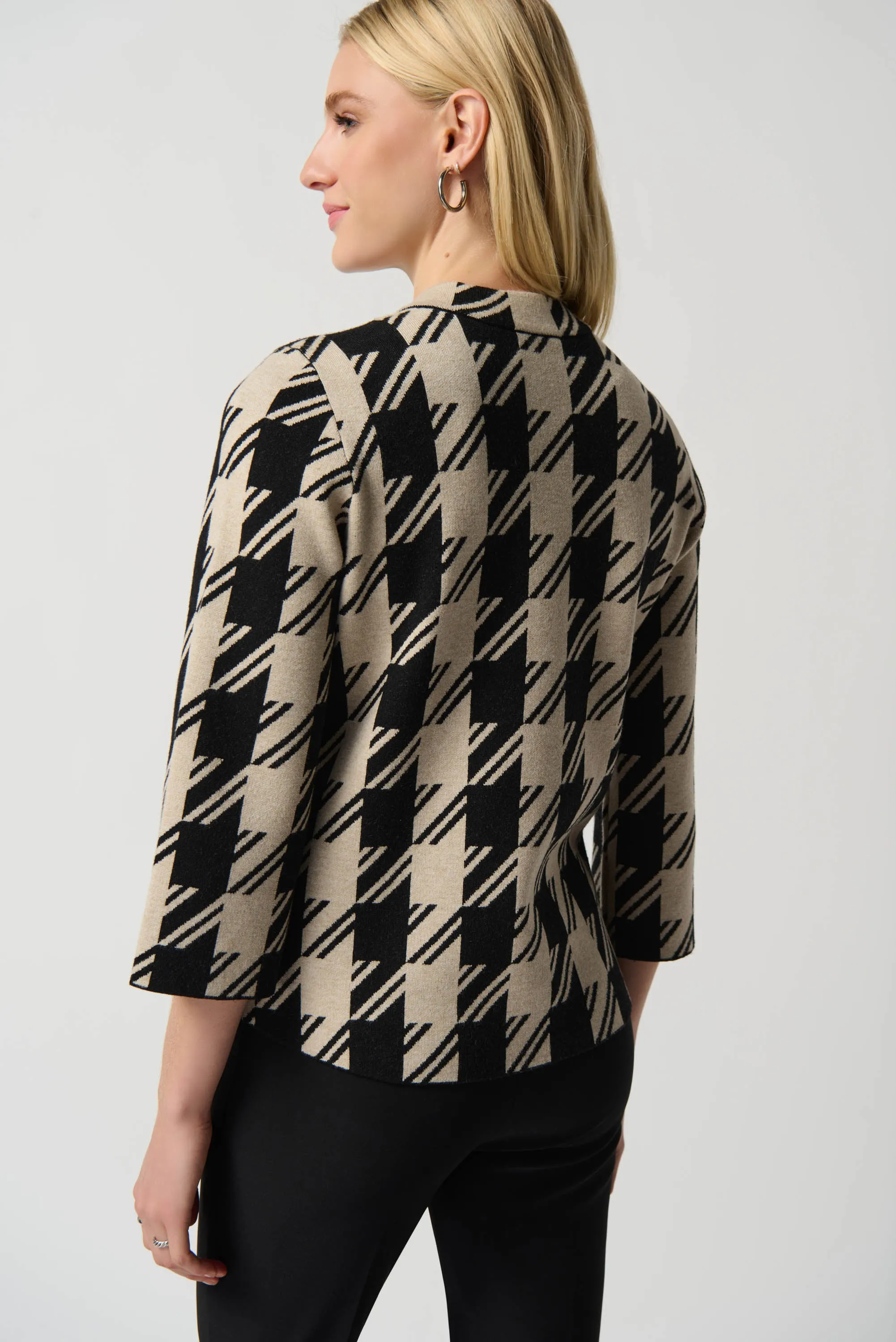 Plaid Jacquard Sweater Jacket With Mock Neck
